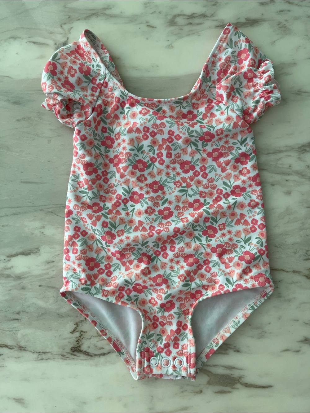 Carter's Pink Floral Puff-Sleeve One-Piece Swimsuit